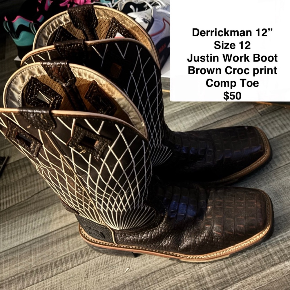 Justin Boots Men's Brown Croc Print Work Boots